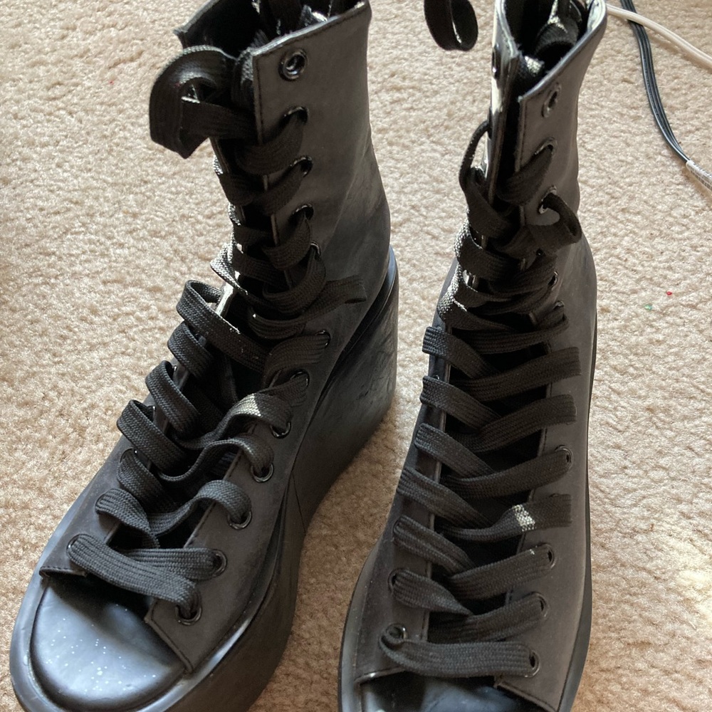 Rave black lace up platform shoes, size 6.5
